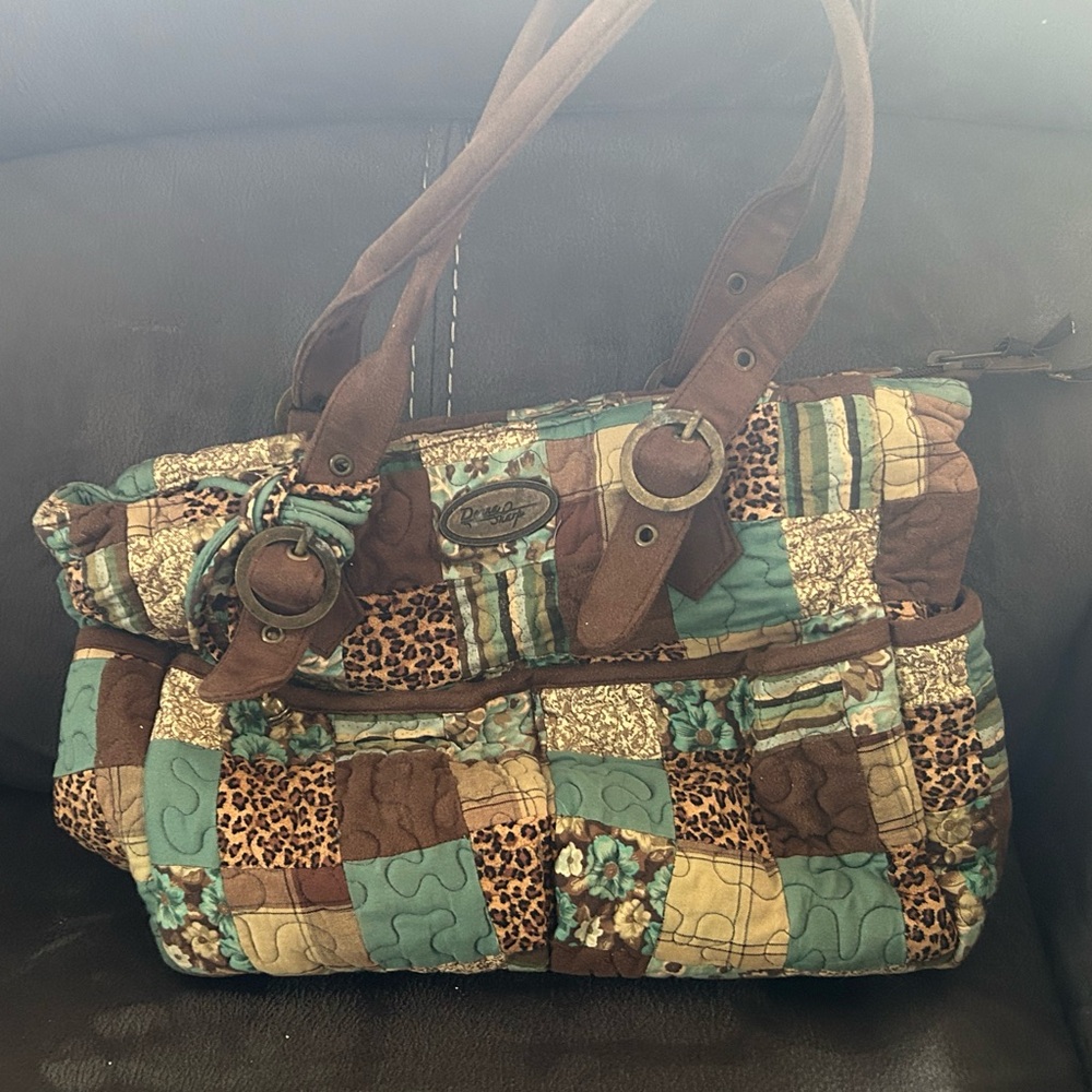 Patchwork Purse with Brown and Teal Accents. Great Condition, smoke free home